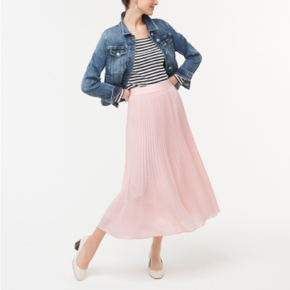 J. Crew Factory Pink Pleated Midi Skirt